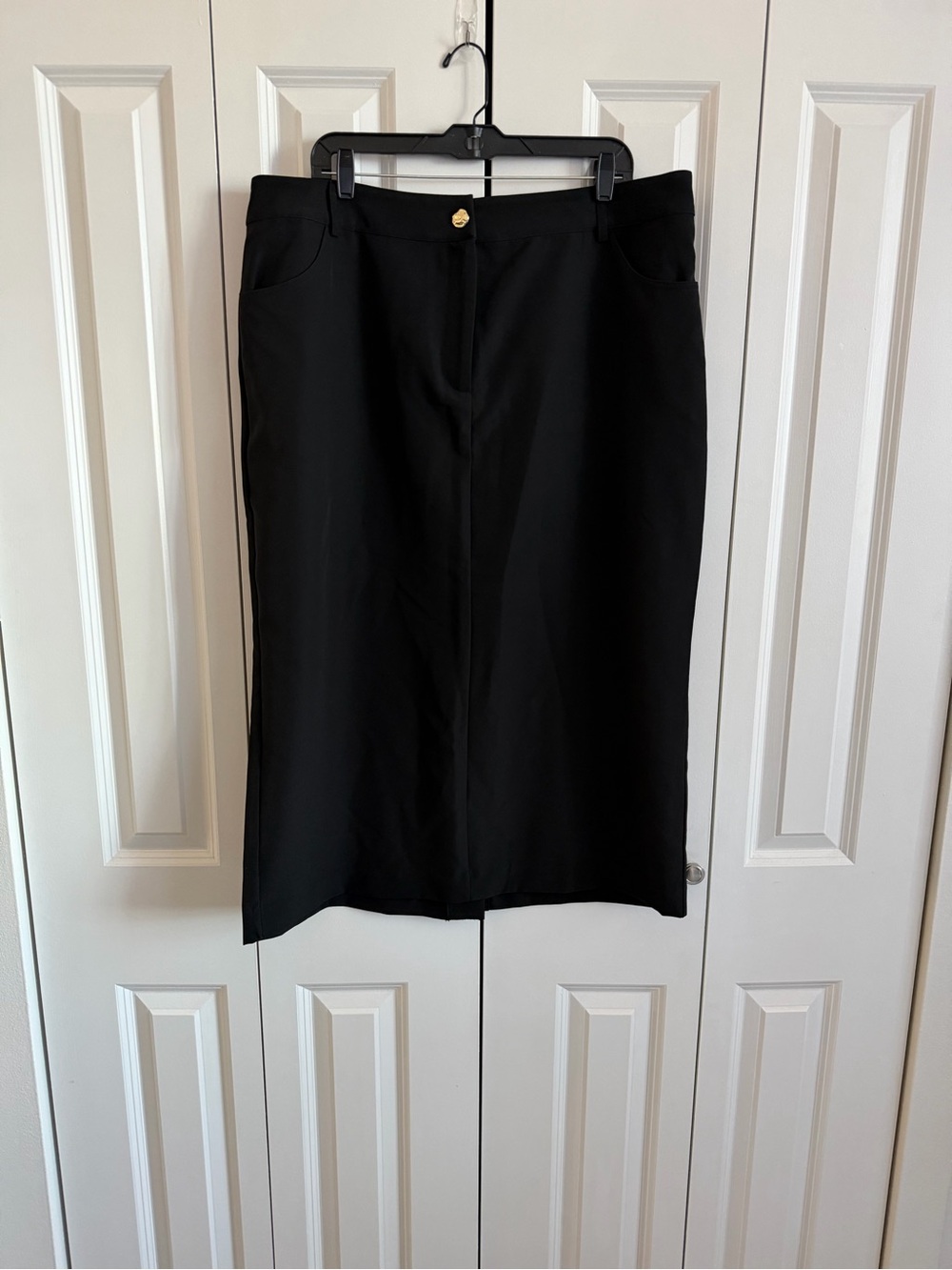 Bar III Black Mid-Length Pencil Skirt with Gold Button